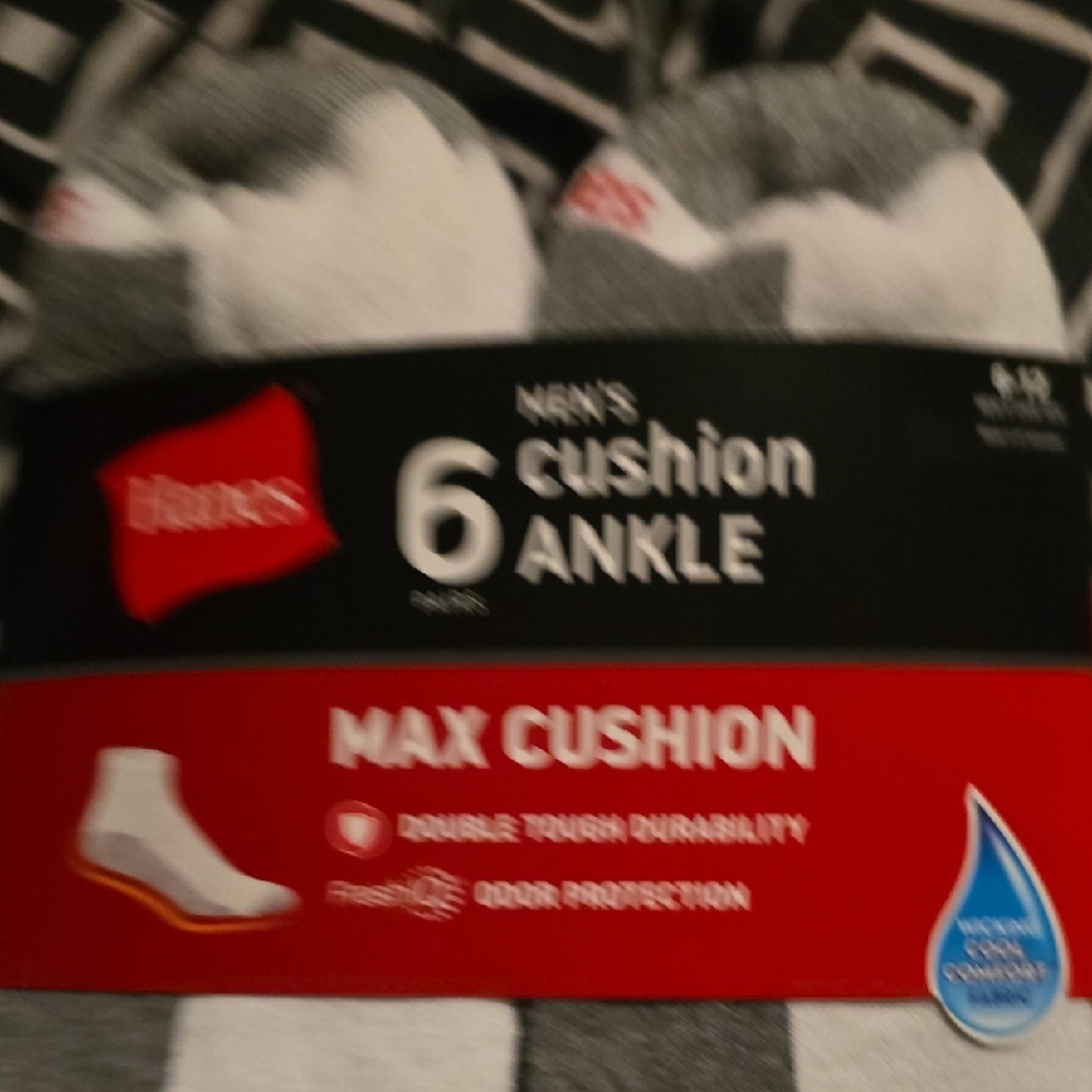 Hanes Men’s Max Cushion Ankle Socks - White & Gray (6 Pack) - Picture 4 of 4